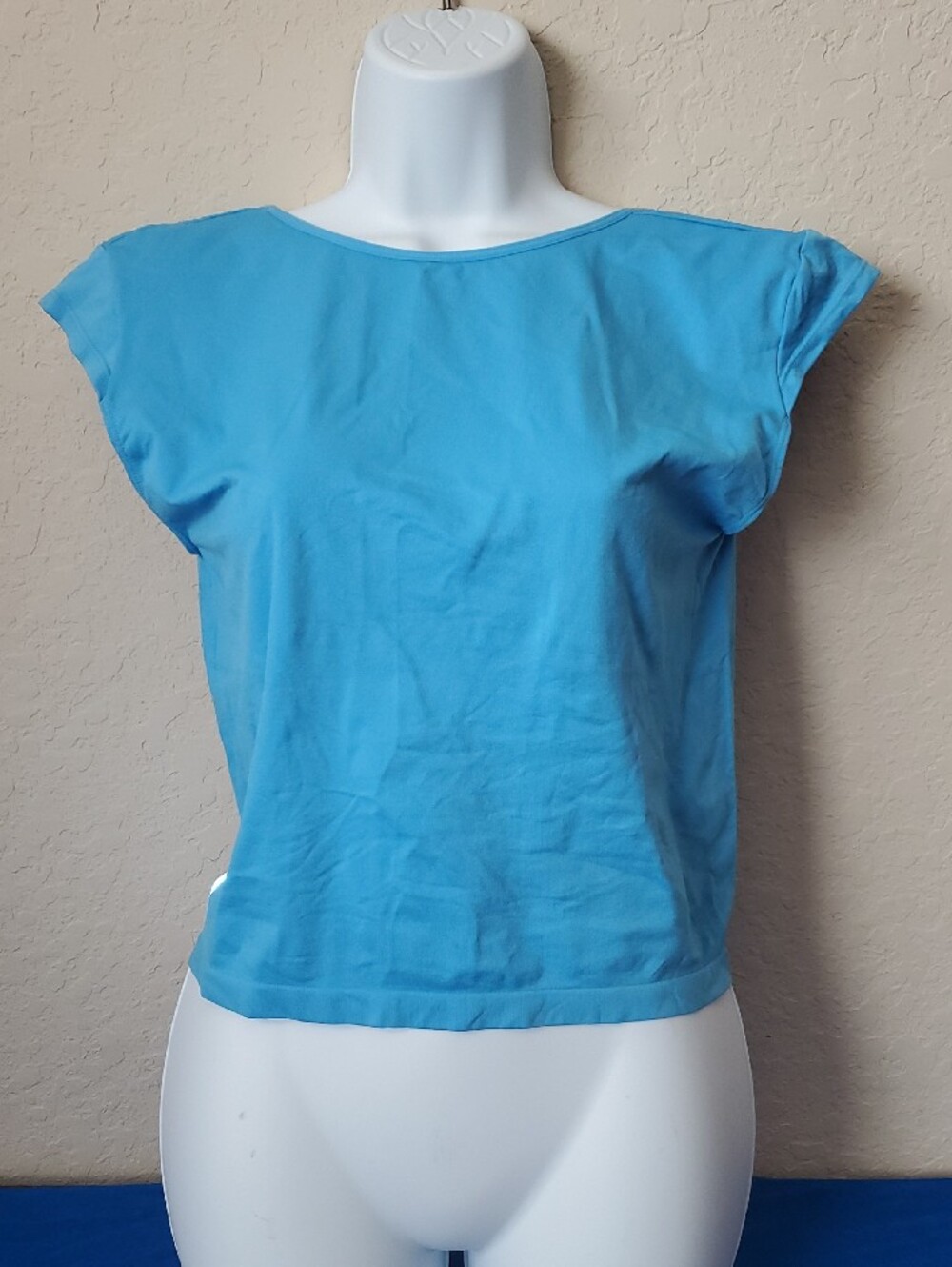 Wild Fable XL Light Blue Seamless Crop Top Cap Sleeve Scoop Back
